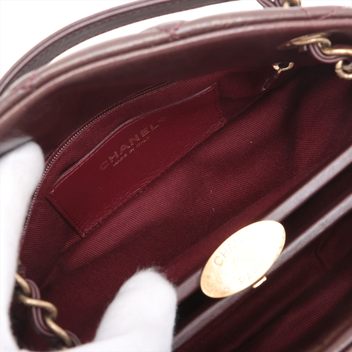 Chanel Coco mini Mark Vintage calf Chain Shoulder Bag Bordeaux Gold Metal
