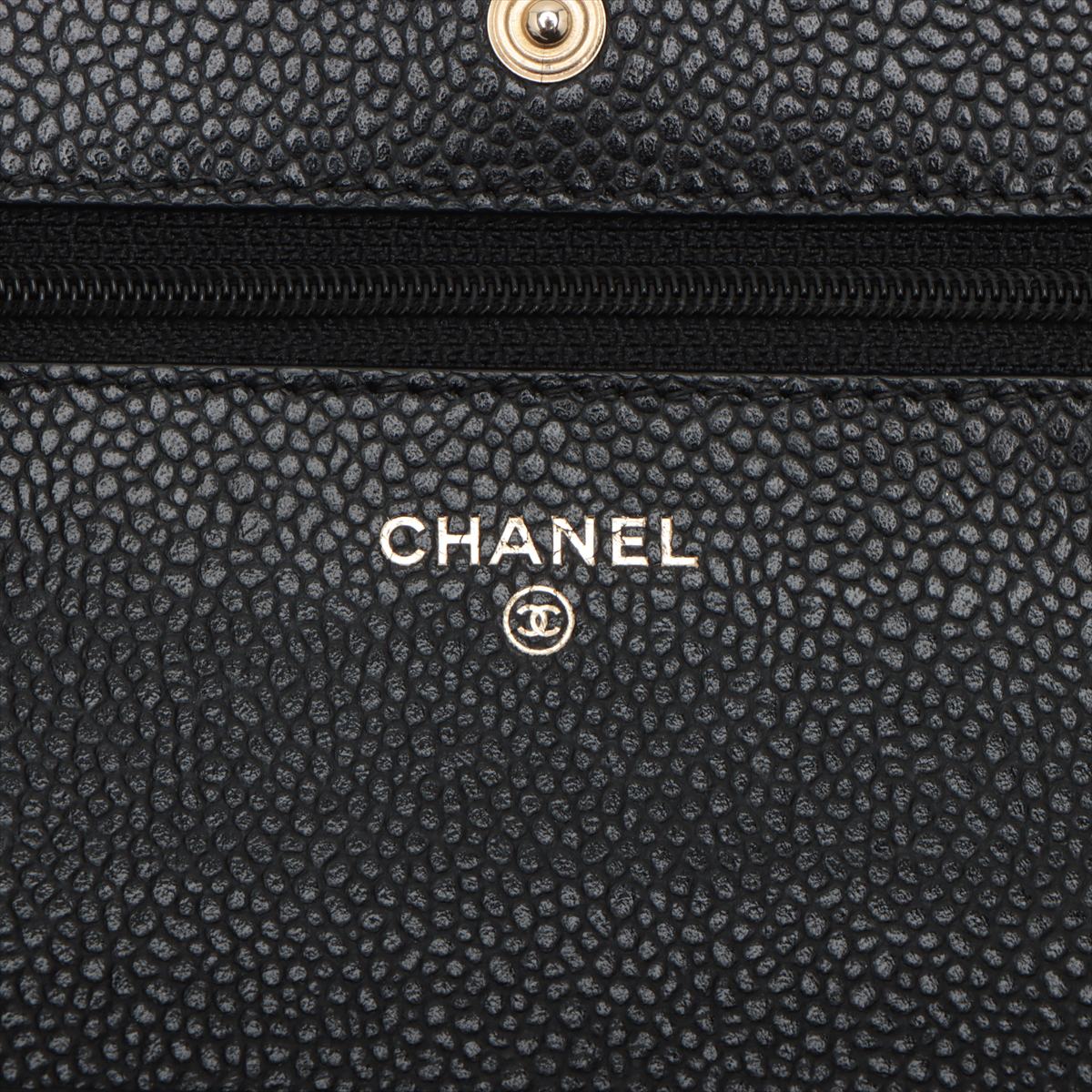 Pre-Owned Chanel Caviar leather Wallet on Chain  Black Gold Metal