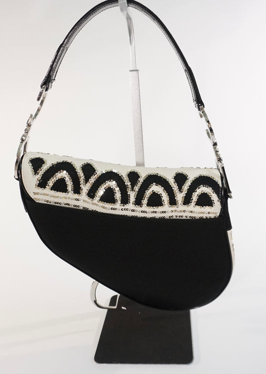Pre-Owned Christian Dior 2003 Black Sequin Saddle Bag