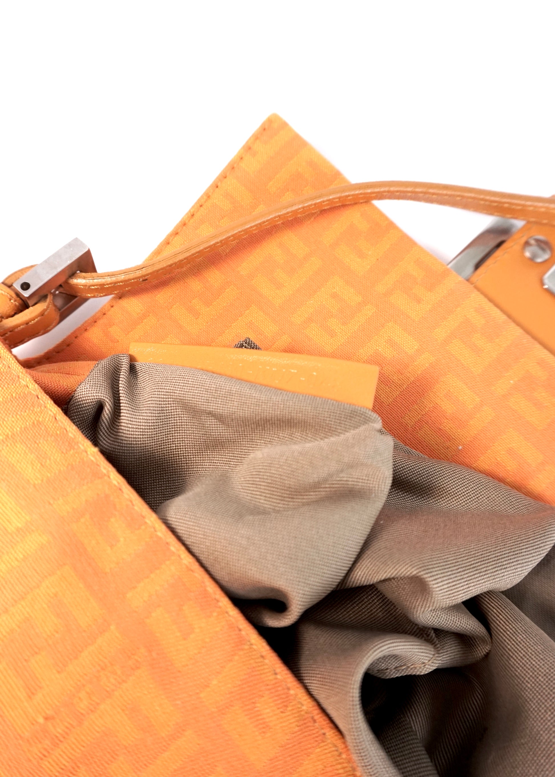 Pre-Owned Fendi Baguette Zucca Canvas Shoulder Bag Orange with Silver Hardware - Classic Charmers
