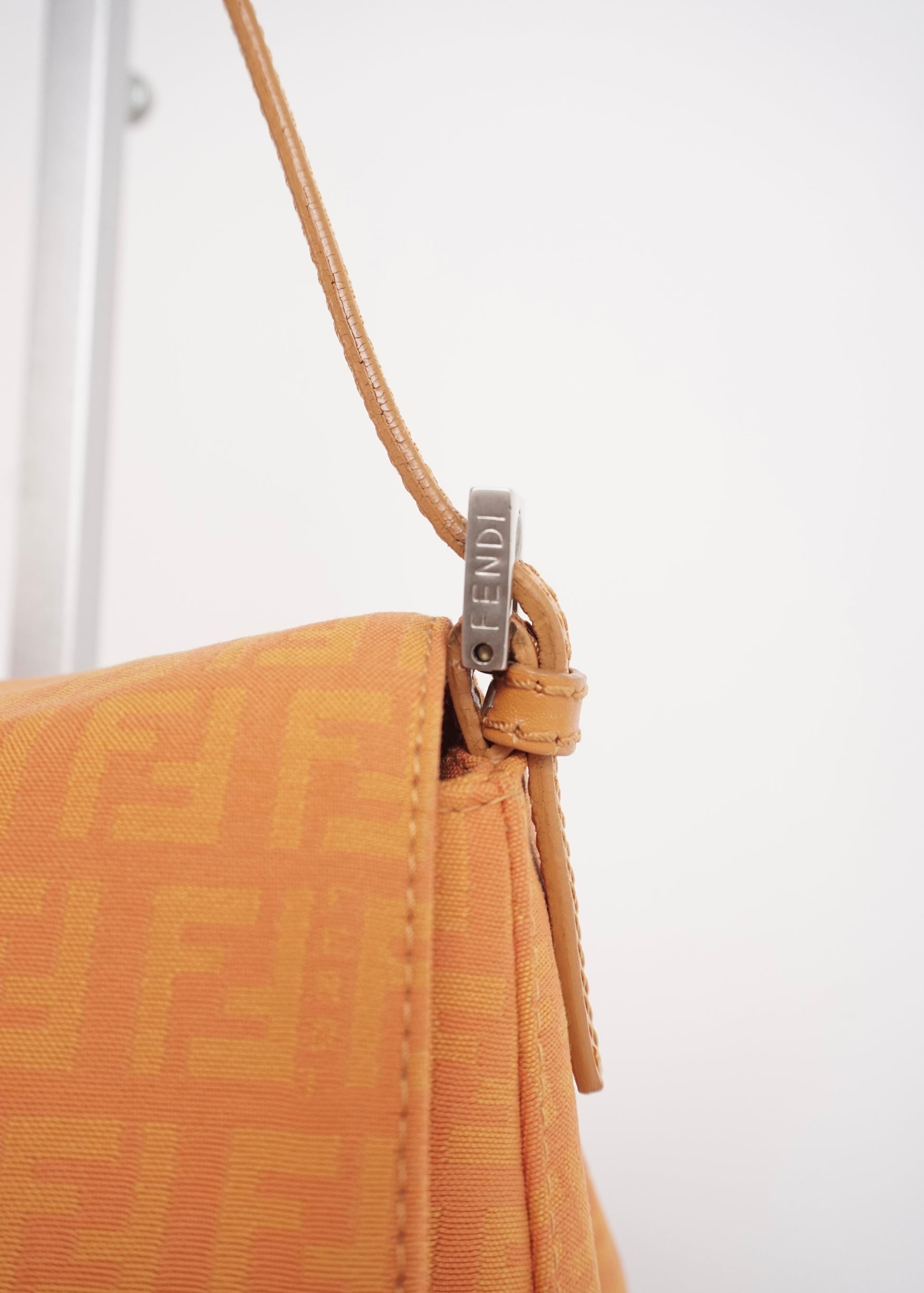 Pre-Owned Fendi Baguette Zucca Canvas Shoulder Bag Orange with Silver Hardware - Classic Charmers