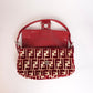 Pre-Owned Fendi Baguette Velvet Zucca Monogram Shoulder Bag Red with Rhinestone FF Buckle - Classic Charmers
