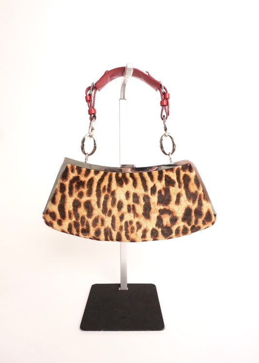 Pre-Owned Dior Leopard Pony Hair Red Leather Shoulder Bag with Ring Hardware - Classic Charmers