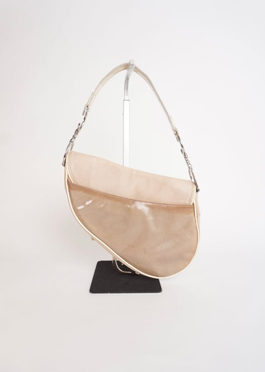 Pre-Owned Christian Dior Saddle Bag Canvas with Leather Trim Beige - Classic Charmers