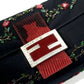 Pre-Owned Fendi Baguette Beaded Floral Embroidery Satin Bag with Red Strap