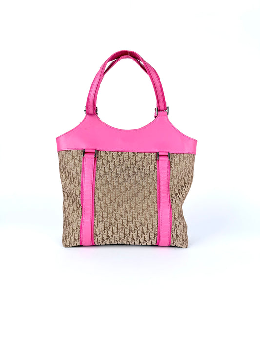 Christian Dior Pink 
 Monogram Trotter Tote Street Chic Shoulder Bag Beige