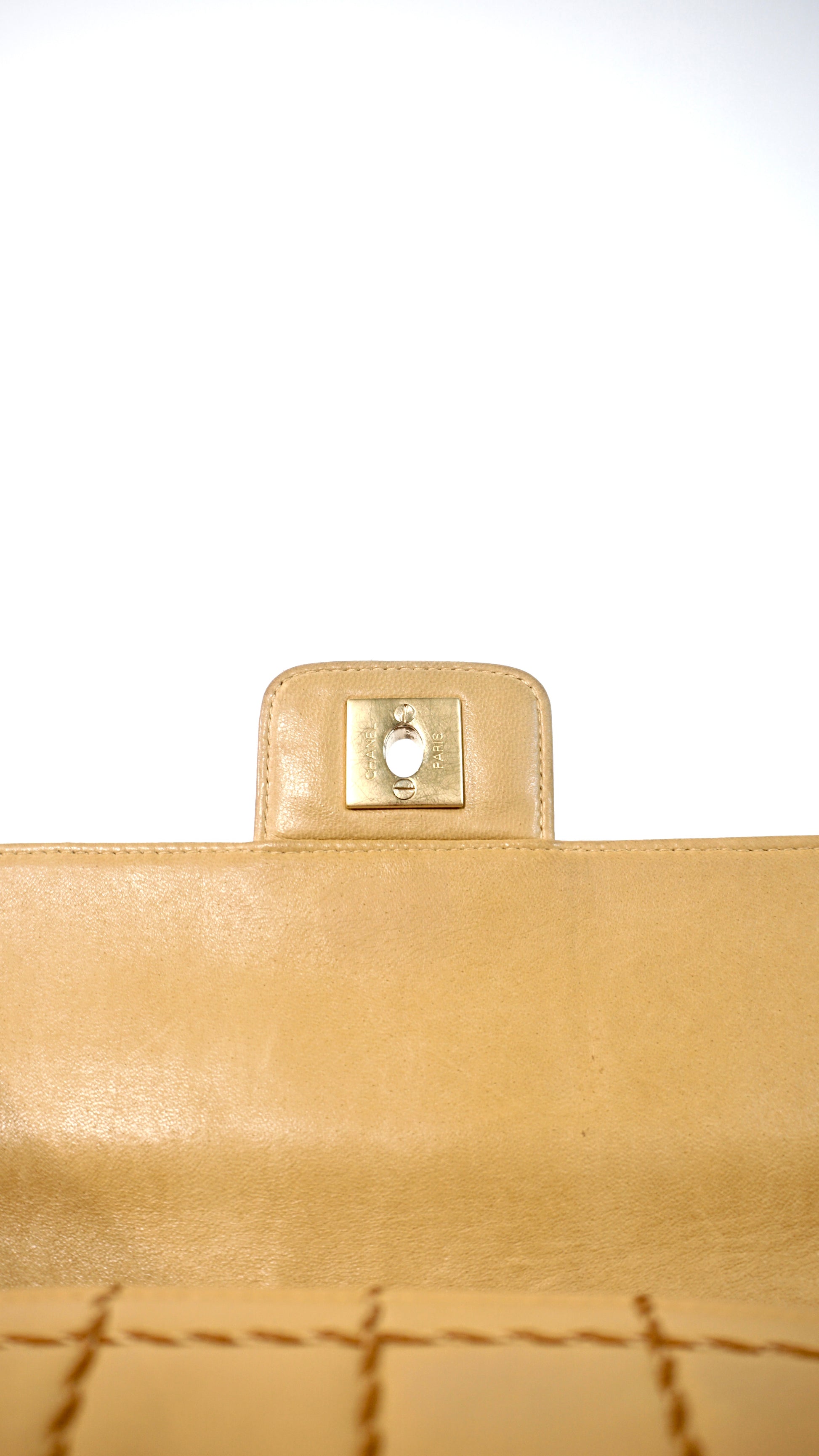 Pre-Owned Chanel Grid Stitch Classic Flap Shoulder Bag in Beige - Classic Charmers