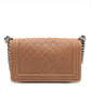Pre-Owned Chanel BOY CHANEL 25 Lambskin Chain Shoulder Bag Brown Silver Metal