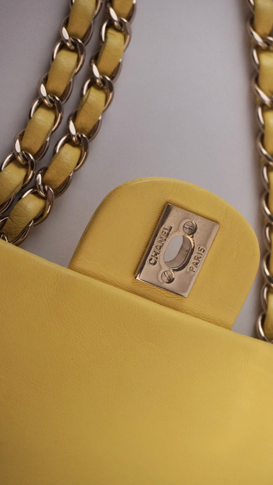 Chanel Lambskin Yellow Vintage Shoulder Bag Classic Flap Small