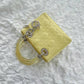 Dior Vintage Small Yellow Silk Lady Bag Rhinestone Silver Hardware