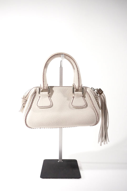 Pre-Owned Chanel White calfskin Leather Tassel Mini Boston Bag