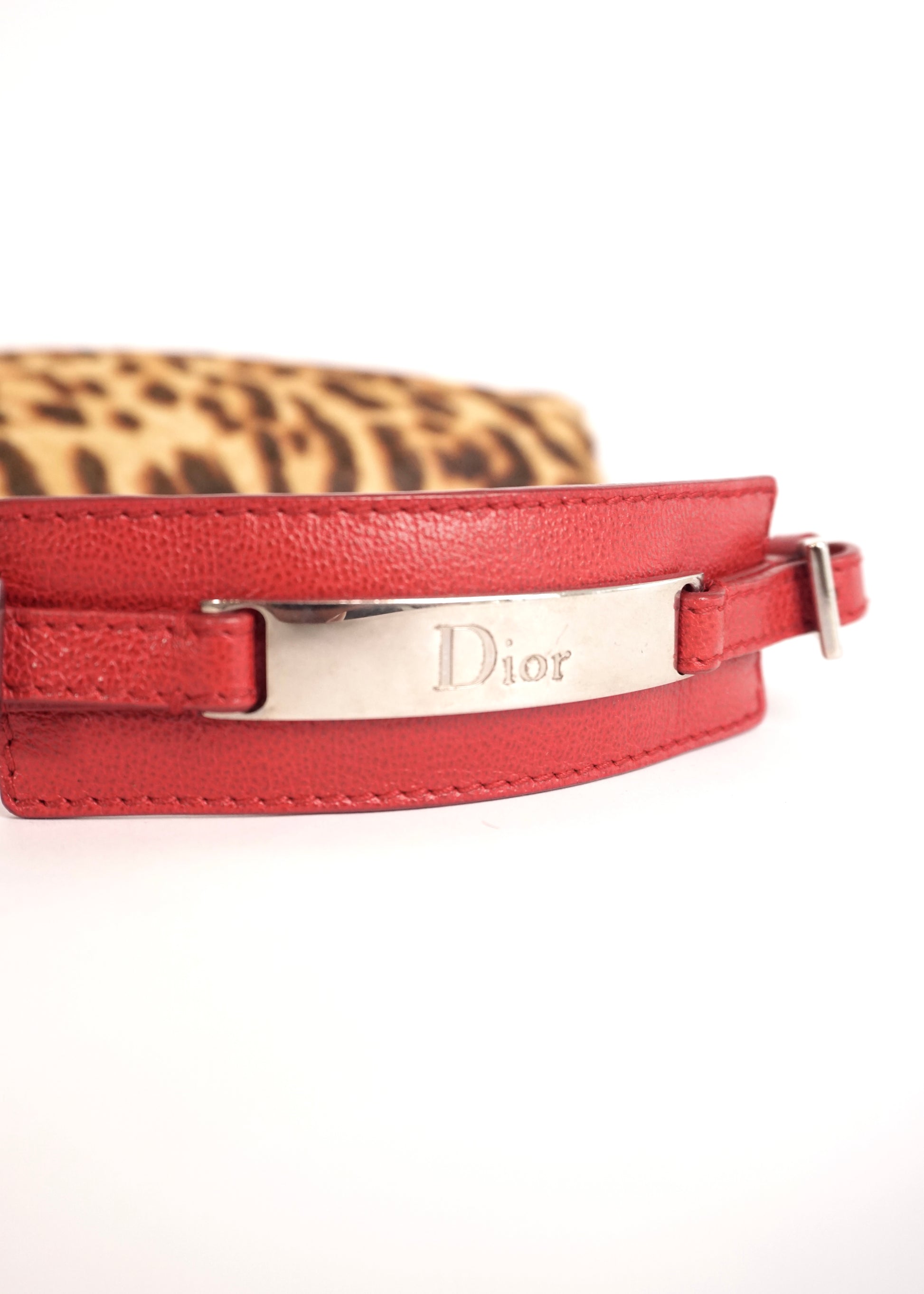 Pre-Owned Dior Leopard Pony Hair Red Leather Shoulder Bag with Ring Hardware - Classic Charmers
