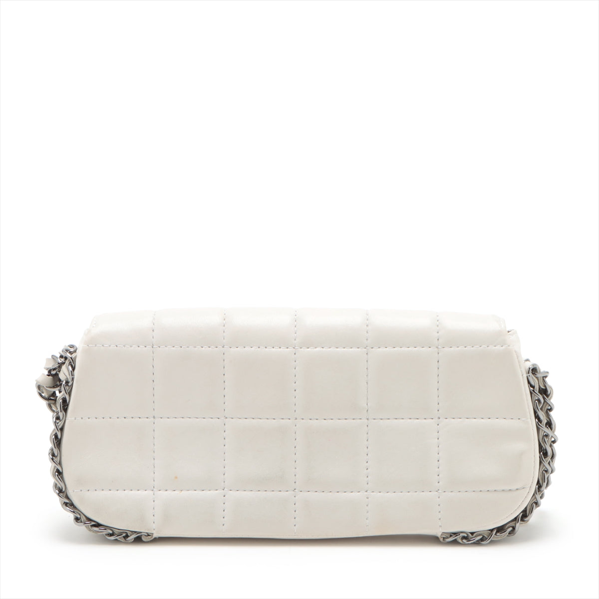 Pre-Owned Chanel Chocolate Bar Lambskin Chain Shoulder Bag White Silver Metal