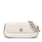 Pre-Owned Chanel Chocolate Bar Lambskin Chain Shoulder Bag White Silver Metal - Classic Charmers