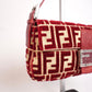 Pre-Owned Fendi Baguette Velvet Zucca Monogram Shoulder Bag Red with Rhinestone FF Buckle - Classic Charmers