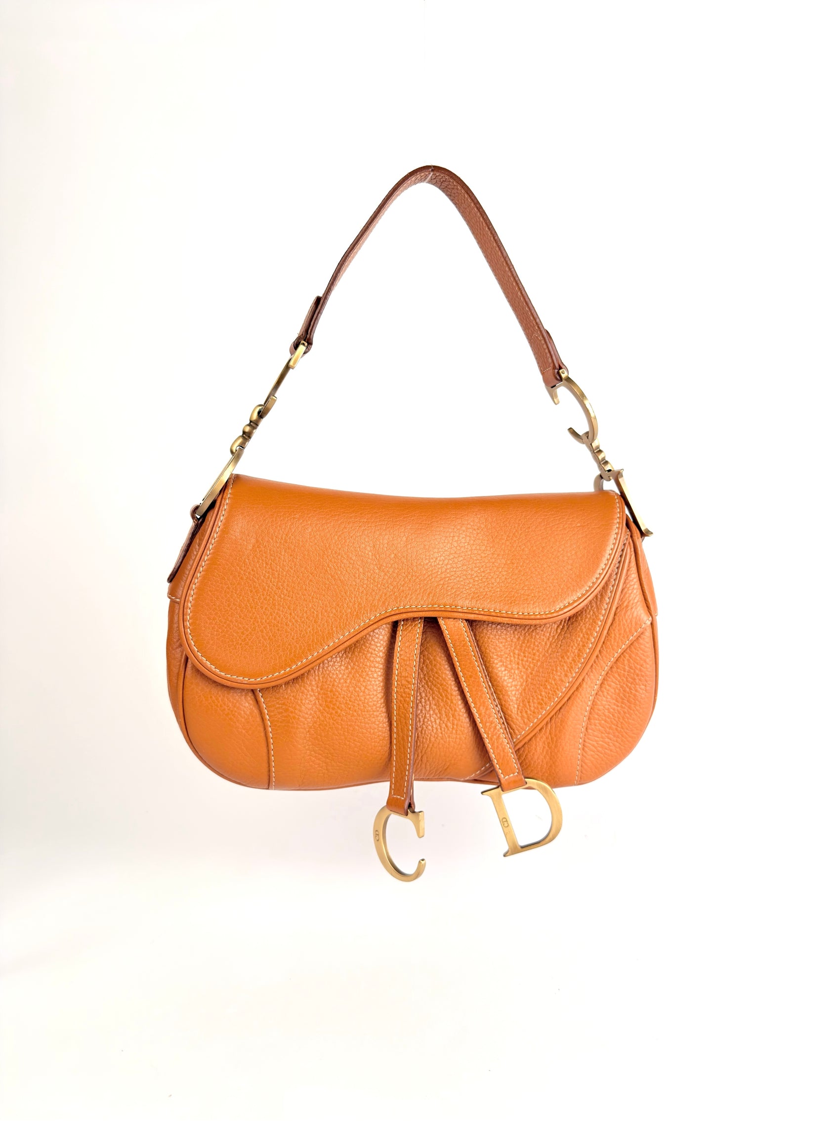Christian Dior vintage brown Leather Double Saddle Bag