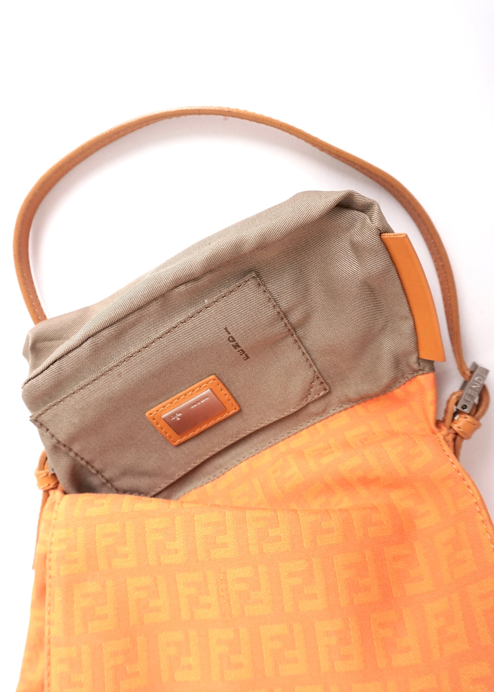 Pre-Owned Fendi Baguette Zucca Canvas Shoulder Bag Orange with Silver Hardware - Classic Charmers