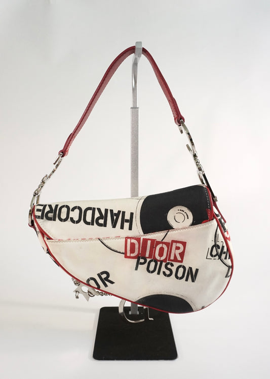 Pre-Owned Christian Dior Hardcore Punk Saddle Bag Red White Black 2003 Galliano Collection