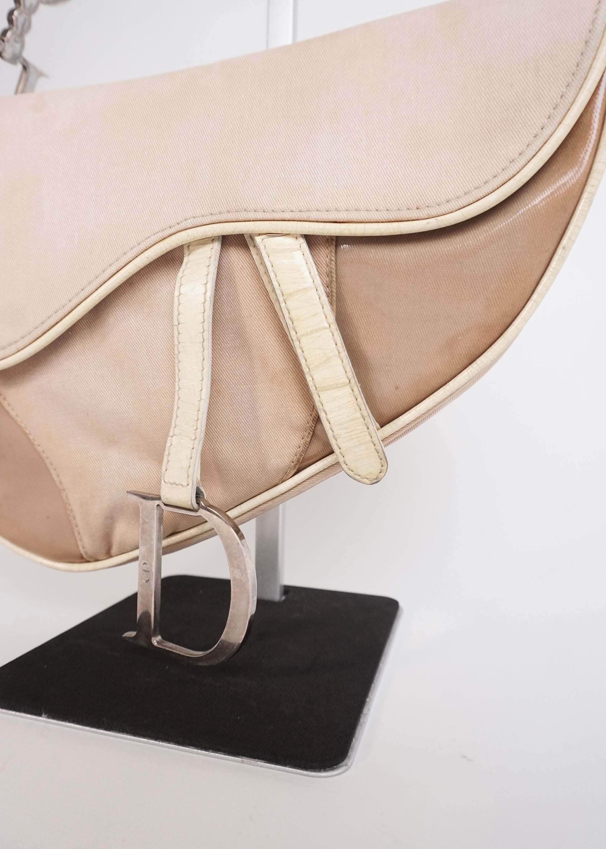 Pre-Owned Christian Dior Saddle Bag Canvas with Leather Trim Beige - Classic Charmers