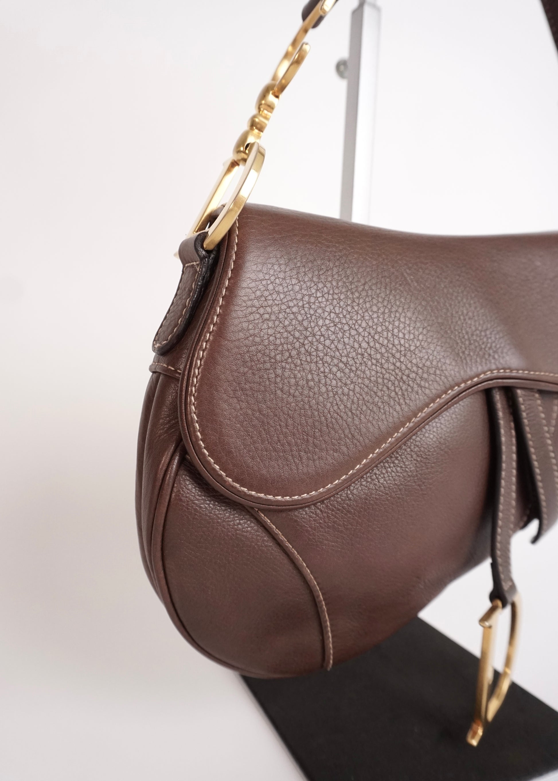 Pre-Owned Christian Dior Saddle Bag Brown Leather with Gold Hardware - Classic Charmers