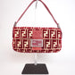Pre-Owned Fendi Baguette Velvet Zucca Monogram Shoulder Bag Red with Rhinestone FF Buckle - Classic Charmers