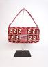 Pre-Owned Fendi Baguette Velvet Zucca Monogram Shoulder Bag Red with Rhinestone FF Buckle - Classic Charmers