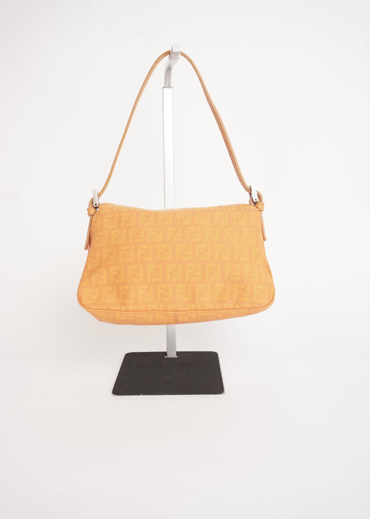 Pre-Owned Fendi Baguette Zucca Canvas Shoulder Bag Orange with Silver Hardware - Classic Charmers
