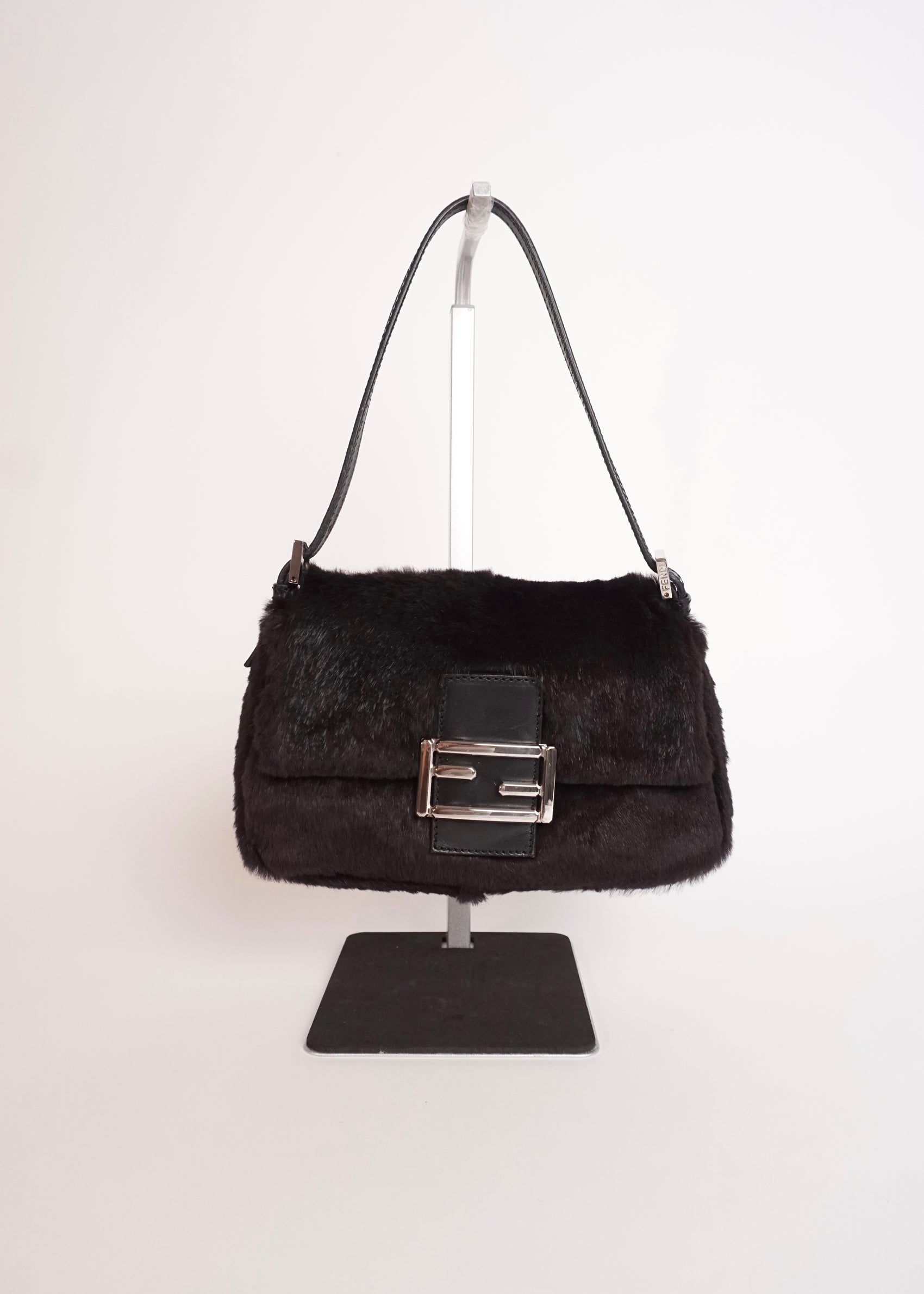 Fendi black fur rabbit baguette