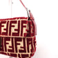 Pre-Owned Fendi Baguette Velvet Zucca Monogram Shoulder Bag Red with Rhinestone FF Buckle - Classic Charmers