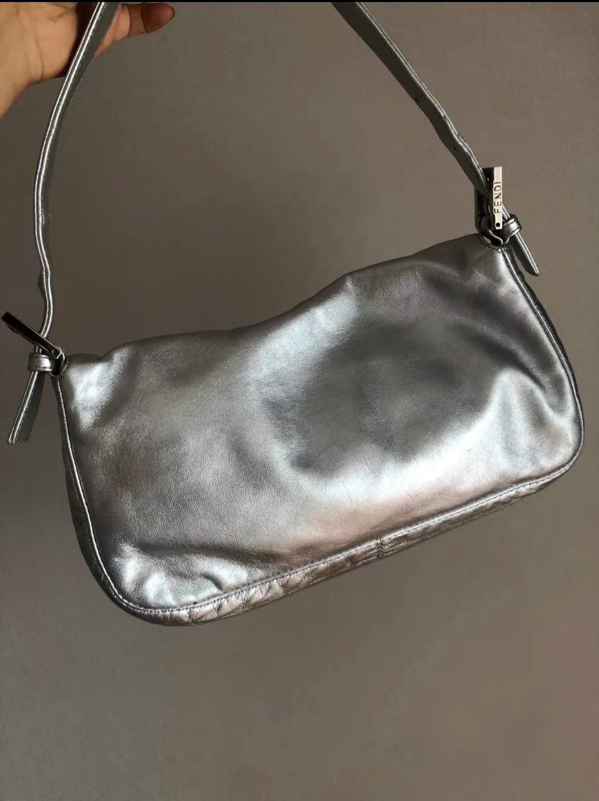 Fendi Vintage Silver Baguette shoulder Bag