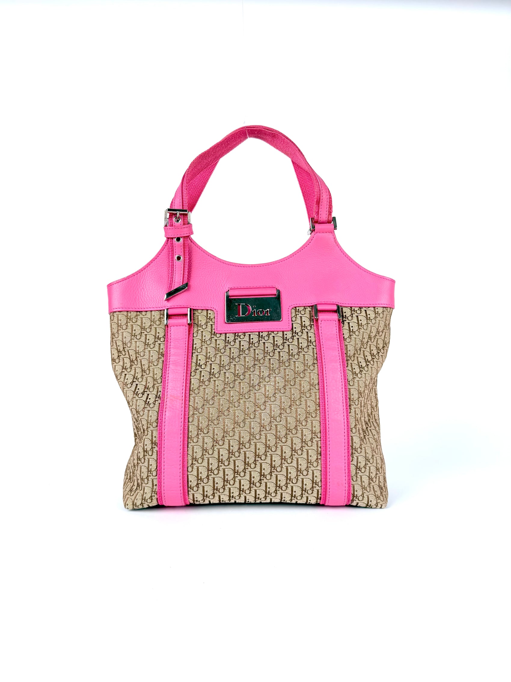 Christian Dior Pink 
 Monogram Trotter Tote Street Chic Shoulder Bag Beige