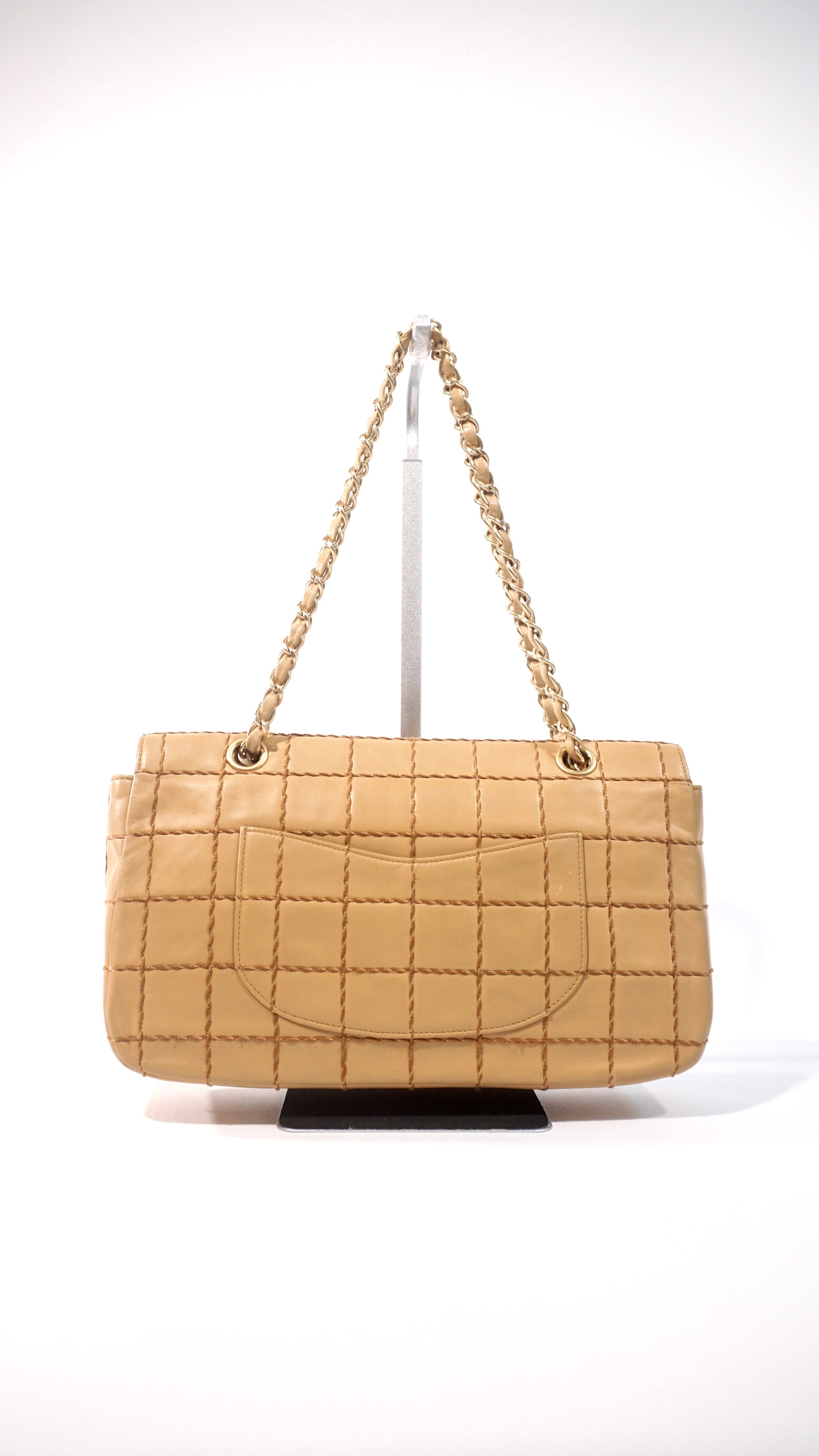Pre-Owned Chanel Grid Stitch Classic Flap Shoulder Bag in Beige - Classic Charmers
