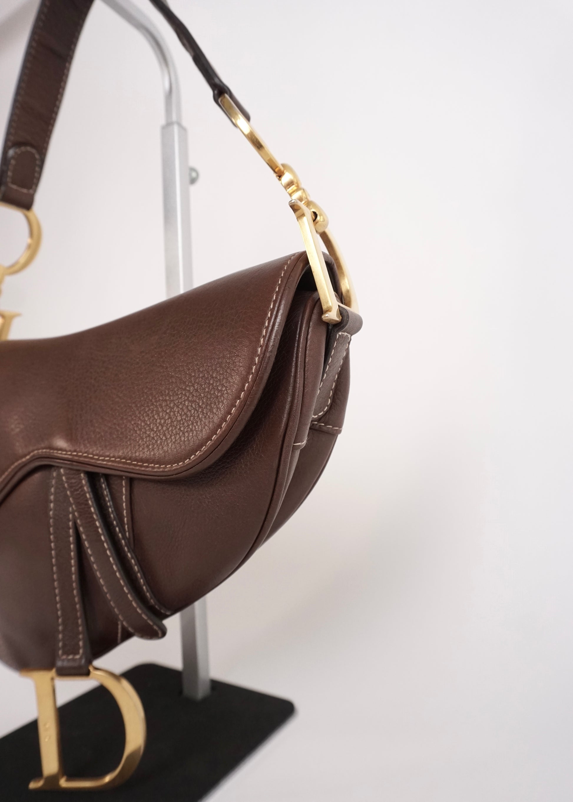 Pre-Owned Christian Dior Saddle Bag Brown Leather with Gold Hardware - Classic Charmers