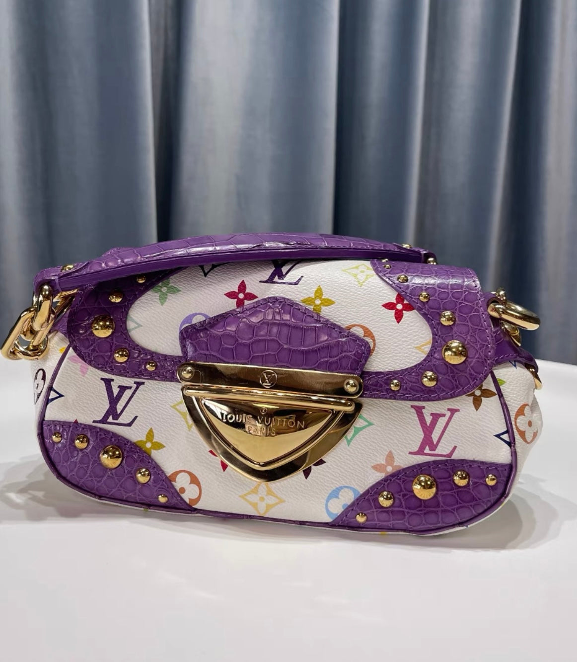 LOUIS VUITTON Limited Edition baby Purple Alligator White Monogram Multicolor Marilyn Bag