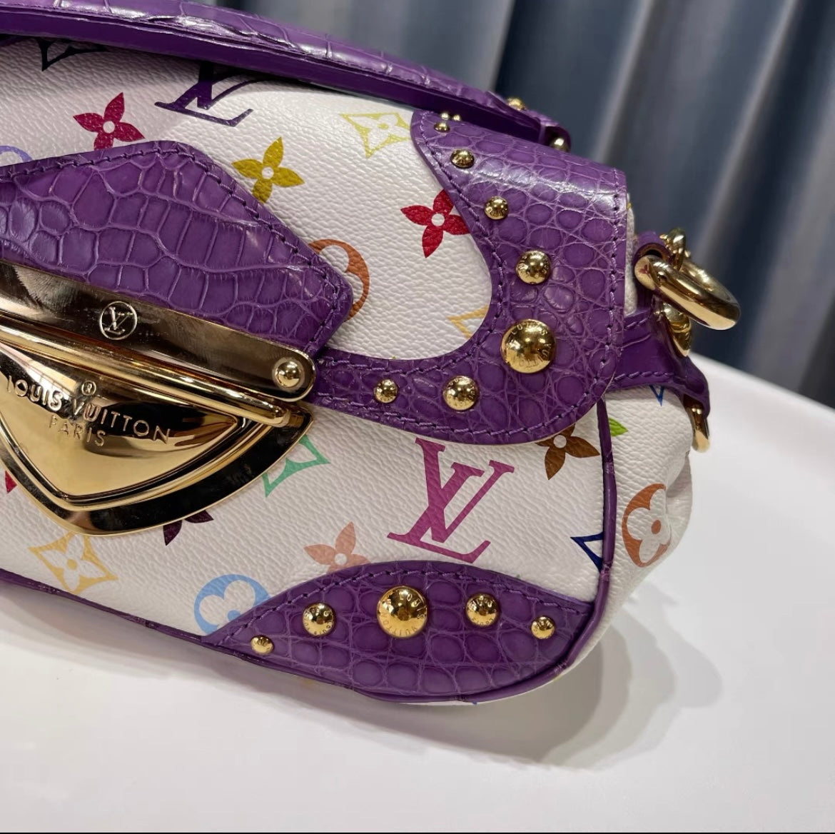 LOUIS VUITTON Limited Edition baby Purple Alligator White Monogram Multicolor Marilyn Bag