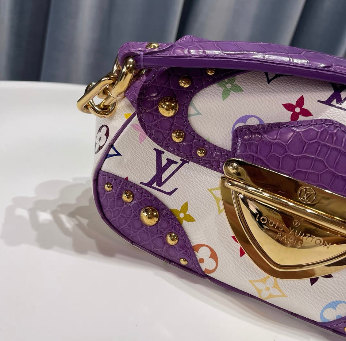 LOUIS VUITTON Limited Edition baby Purple Alligator White Monogram Multicolor Marilyn Bag