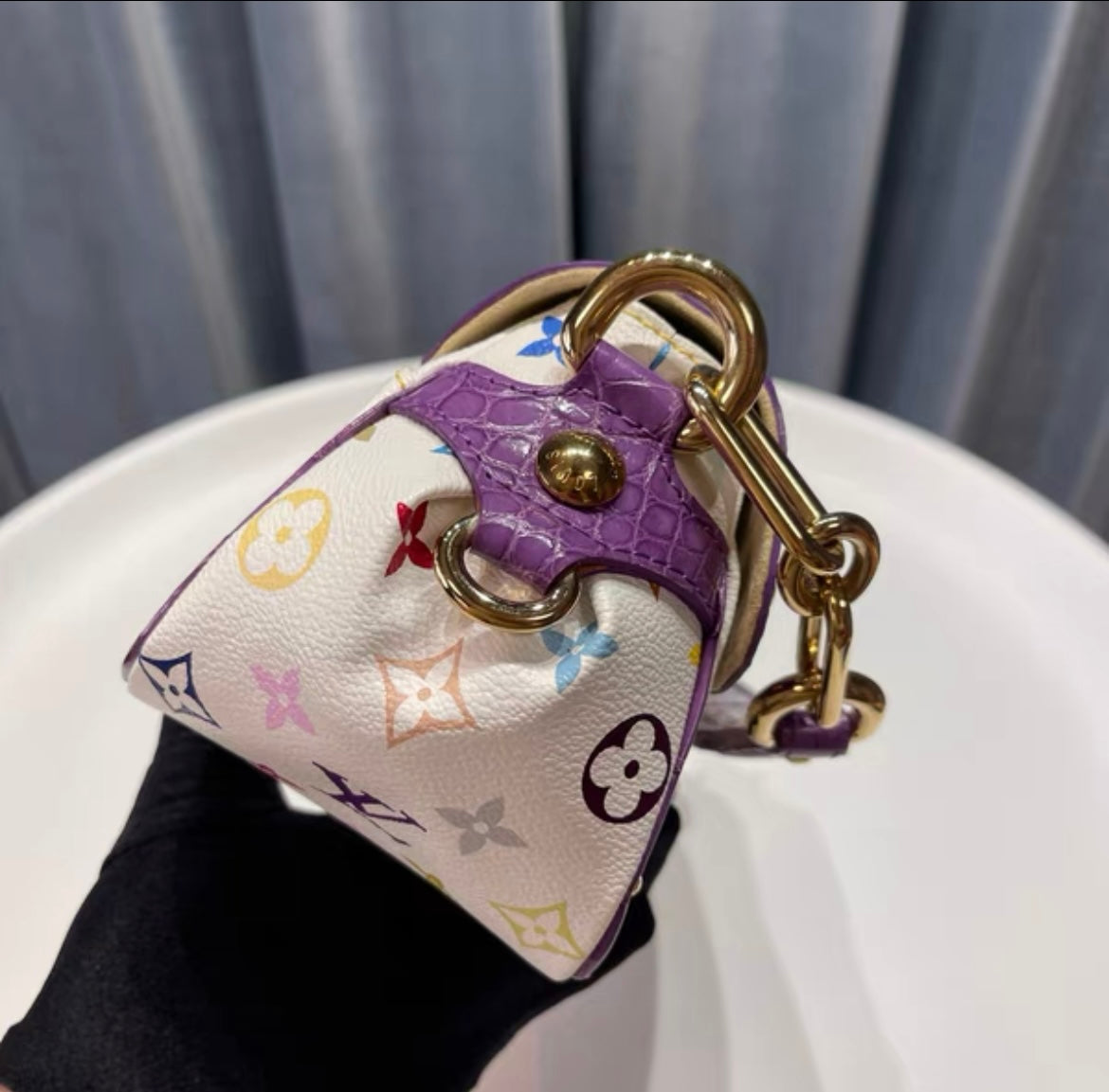 LOUIS VUITTON Limited Edition baby Purple Alligator White Monogram Multicolor Marilyn Bag