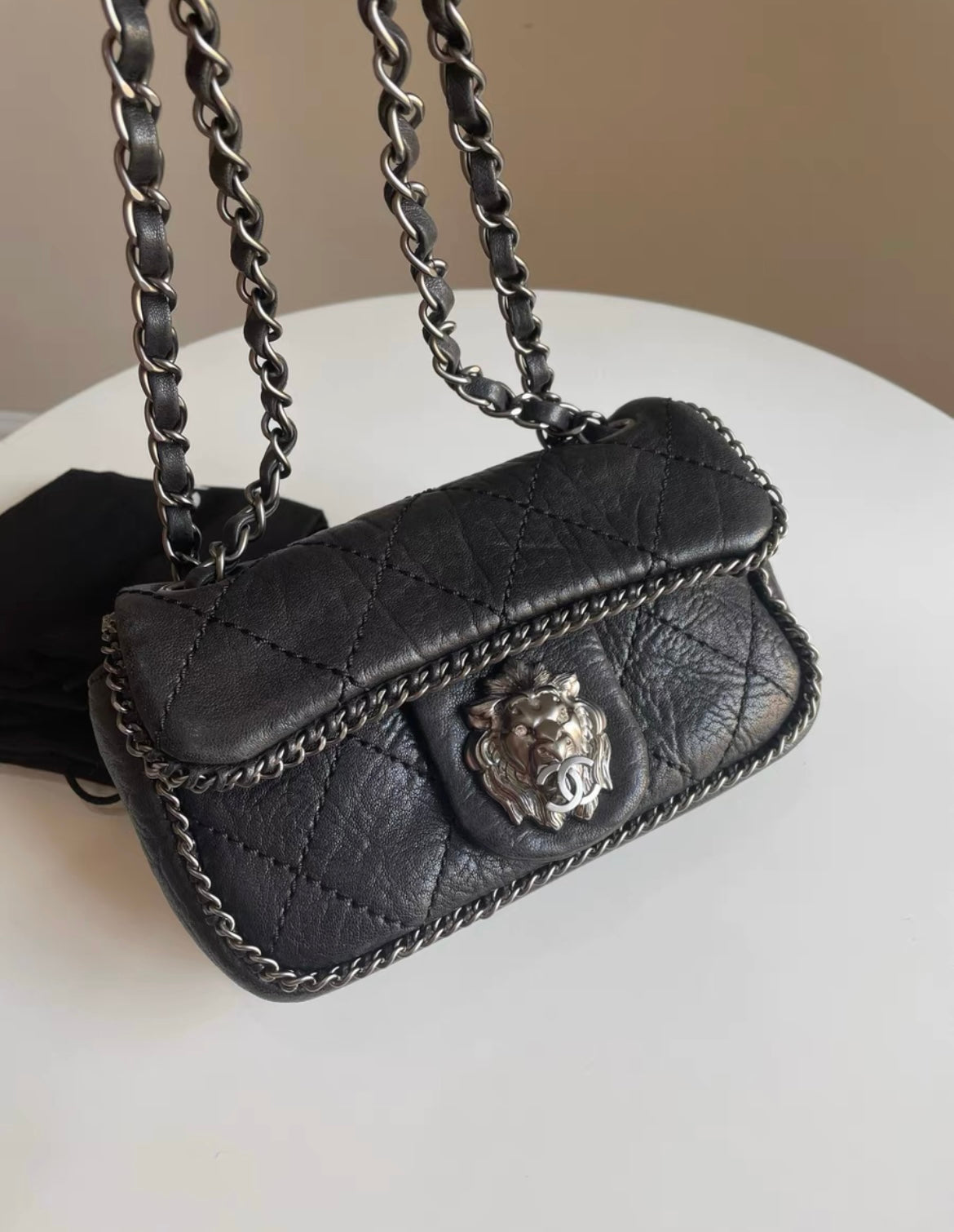 Pre-Owned Chanel Mini Vintage Classic Flap Lion head logo