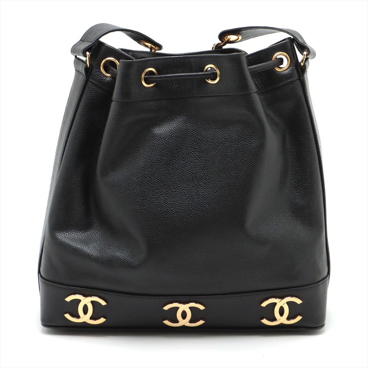 Chanel Triple Coco Caviarskin Chain shoulder bag bucket Black Gold Metal