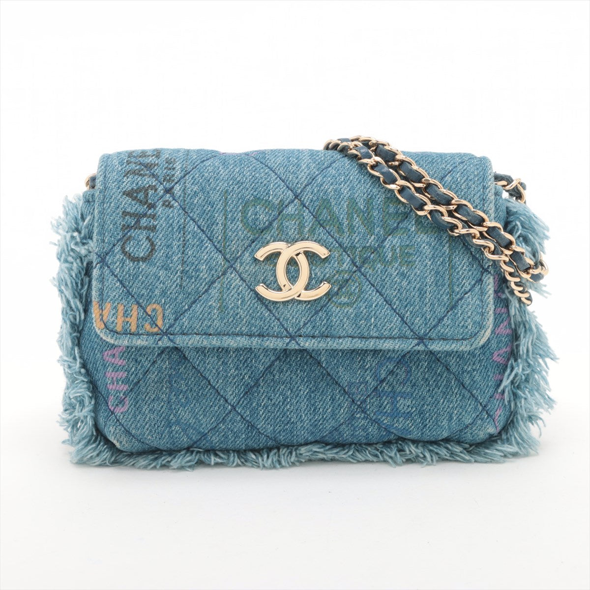 Pre-Owned Chanel Matelasse Denim Chain Shoulder Bag Blue Gold Metal