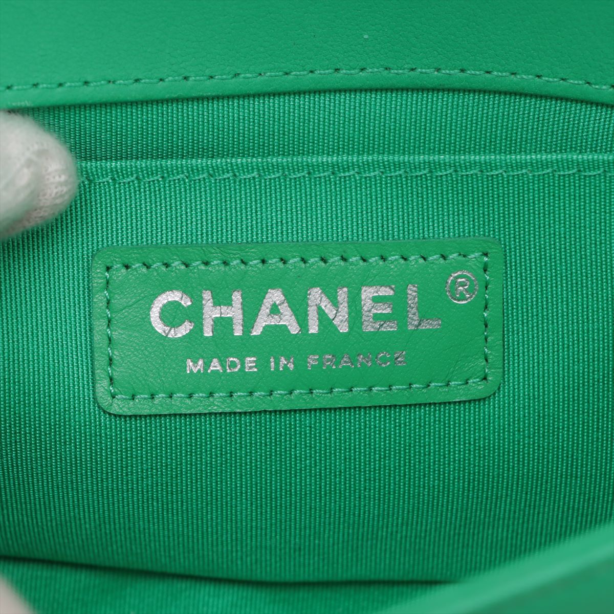 Pre-Owned Chanel Boy Chanel 20 Small Lambskin Chain Shoulder Bag Green Silver Metal