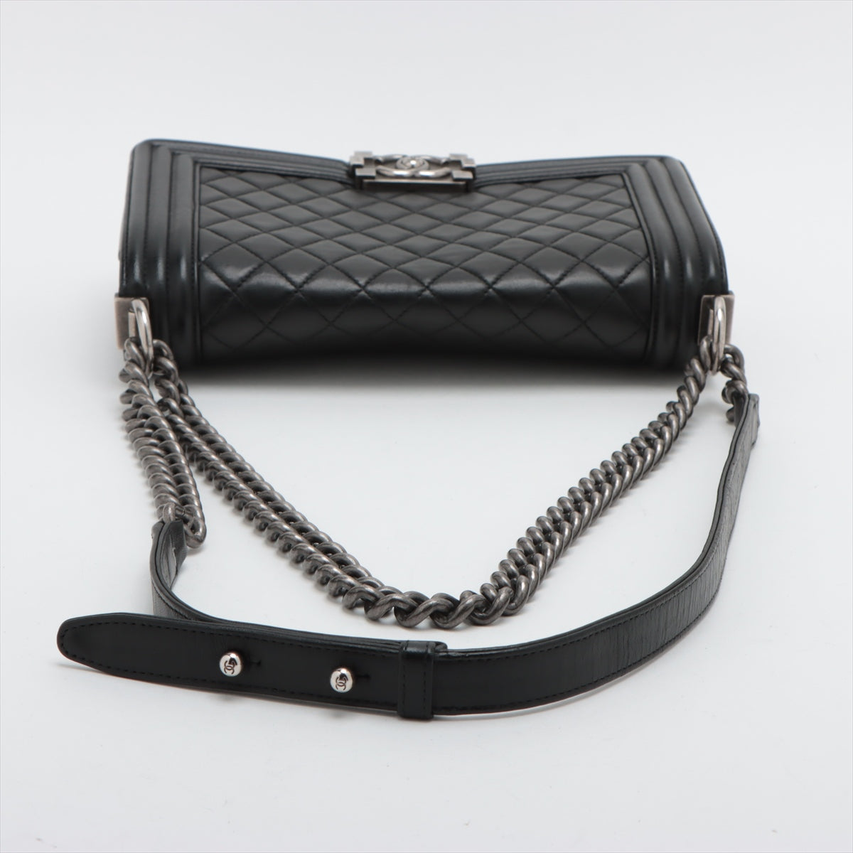 Pre-Owned Chanel BOY CHANEL 25 medium Lambskin Chain Shoulder Bag Black