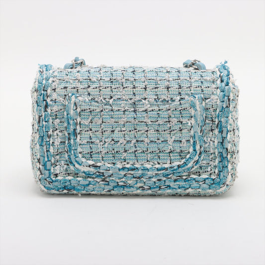 Pre-Owned Chanel Mini Matelasse 20 Tweed Single Flap Single Chain Bag Light Blue Silver Metal