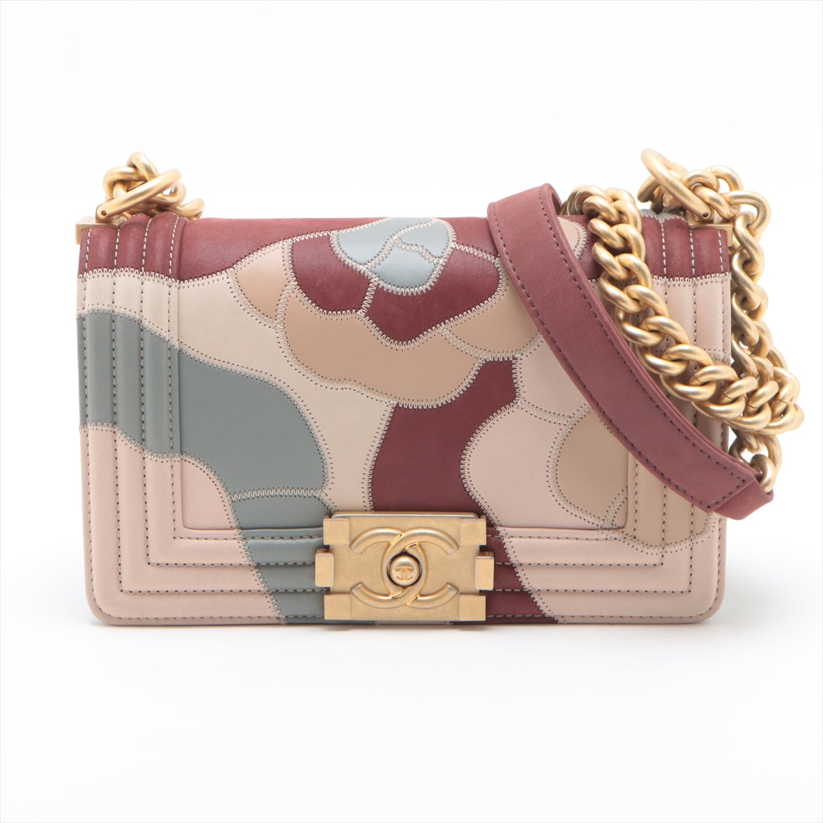 Pre-Owned Chanel Boy Chanel 20 Small Lambskin x coated leather Chain Shoulder Bag Camelia Multicolor matte gold hardware