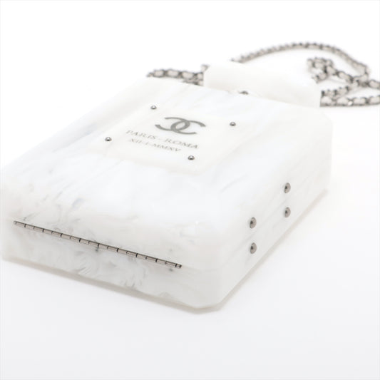 Pre-Owned Chanel Coco Mark Plastic Chain Shoulder Bag perfume bag marble pattern White Silver Metal