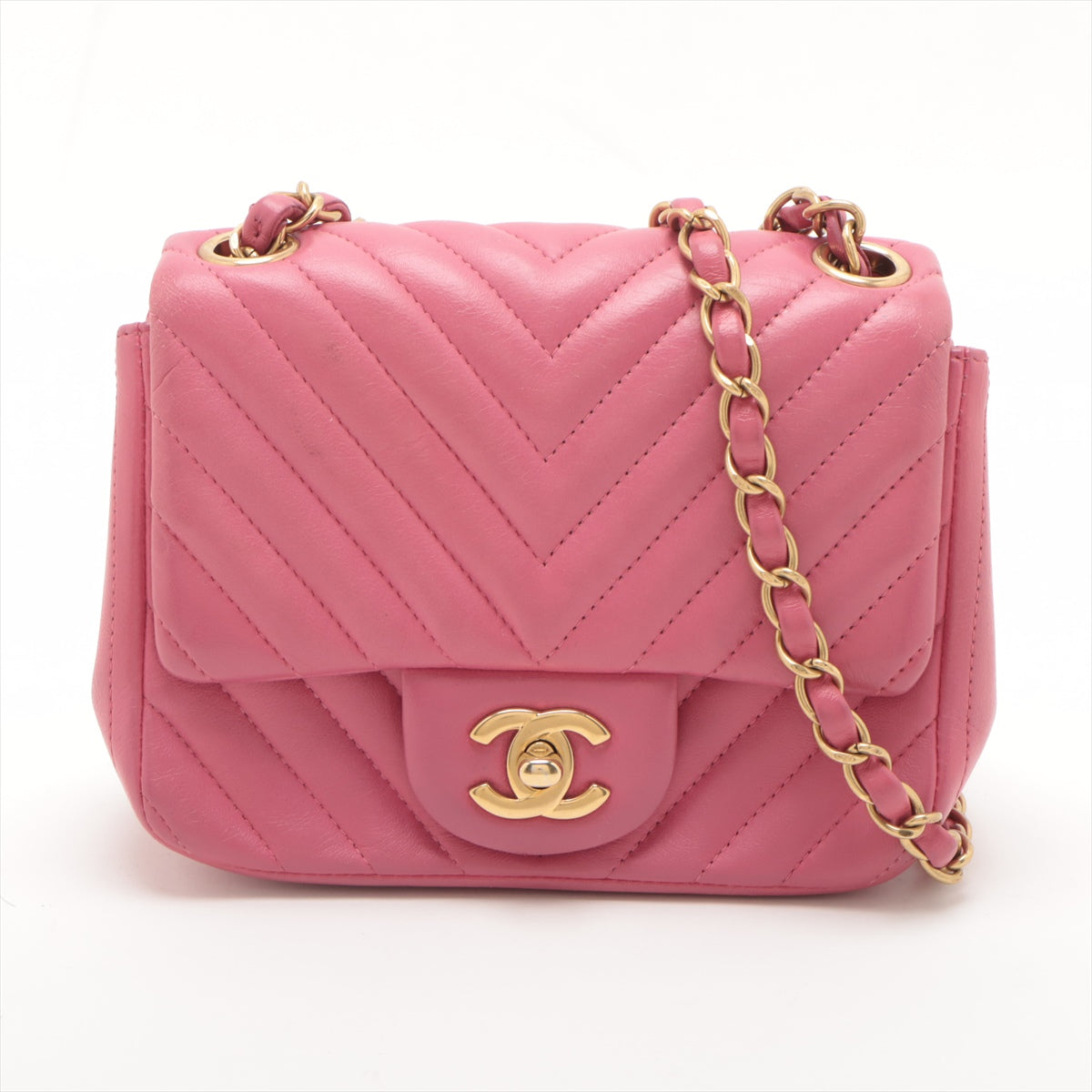 Pre-Owned Chanel V Stitch Lambskin Single Flap Single Chain Bag Pink Gold Metal