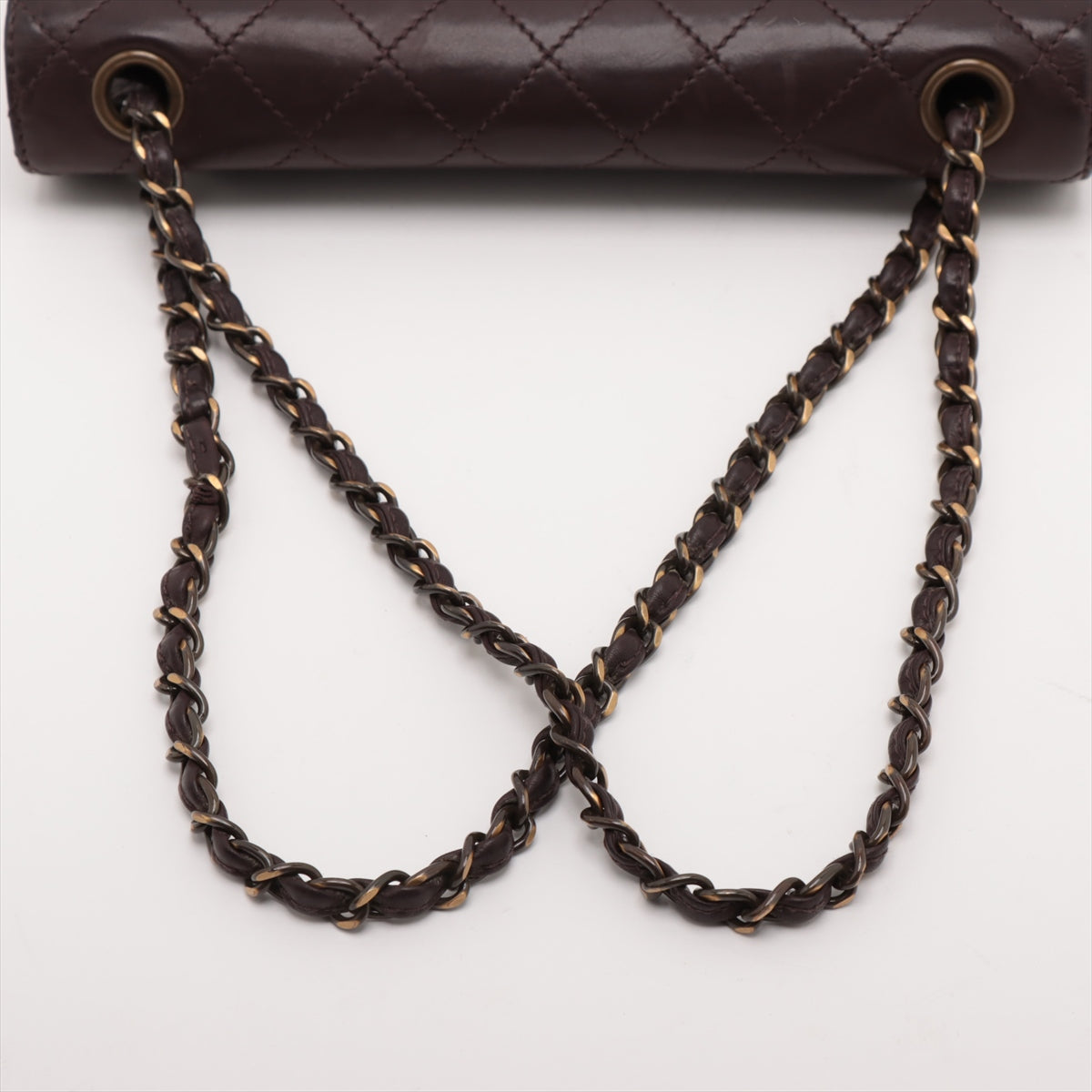 Pre-Owned Chanel calfskin Single Flap Classic Flap Double Chain Bag Brown chocolate medium 25 cm Gold Metal