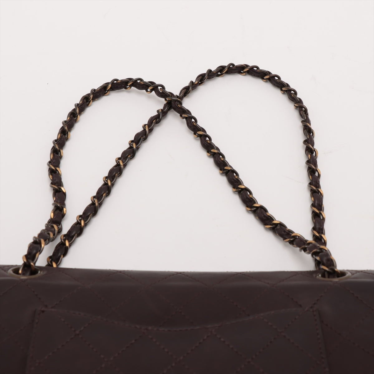 Pre-Owned Chanel calfskin Single Flap Classic Flap Double Chain Bag Brown chocolate medium 25 cm Gold Metal