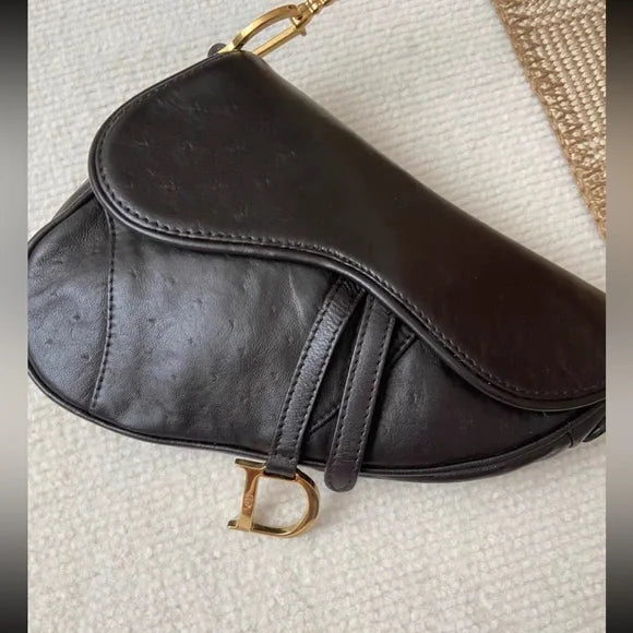 Rare vintage Christian Dior Ostrich Mini Saddle Bag