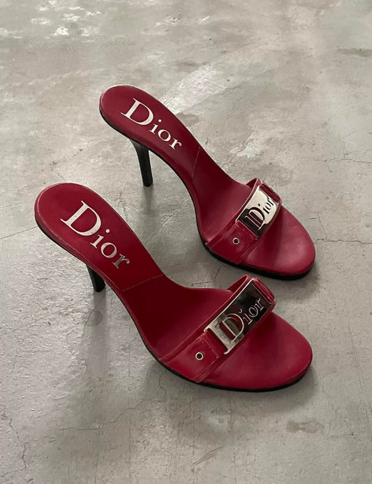 Pre-Owned Dior Vintage Rare Red Silver Logo Heels Sizw 38